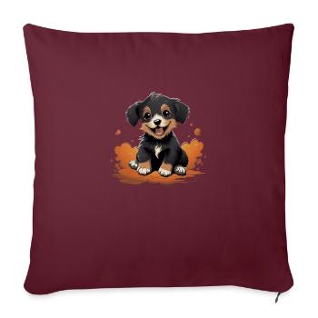Hunde Welpe guckt süß und freut sich - Sofakissenbezug 45 x 45 cm - Burgunderrot - Vorne
