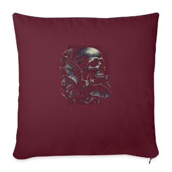 Totenkopf und Fledermaus - Sofakissenbezug 45 x 45 cm - Burgunderrot - Vorne
