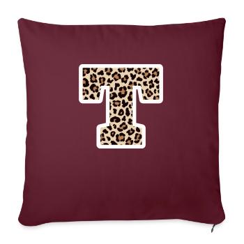 lettre T motif léopard -idée cadeau d’anniversaire - Housse de coussin décorative 45 x 45 cm - bordeaux - Devant