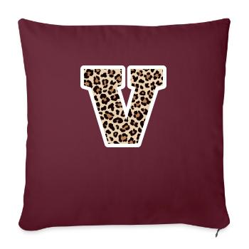 lettre V motif léopard -idée cadeau d’anniversaire - Housse de coussin décorative 45 x 45 cm - bordeaux - Devant