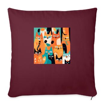 Boho Chats Plantes Abstraites - Housse de coussin décorative 45 x 45 cm - bordeaux - Devant