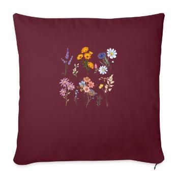 Fleurs sauvages botanique - Housse de coussin décorative 45 x 45 cm - bordeaux - Devant
