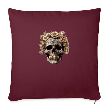 Richesse dorée – Déclaration du crâne - Housse de coussin décorative 45 x 45 cm - bordeaux - Devant