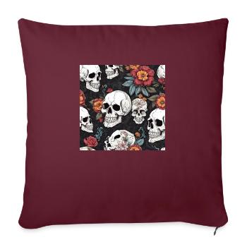 Crâne et fleurs - Housse de coussin décorative 45 x 45 cm - bordeaux - Devant