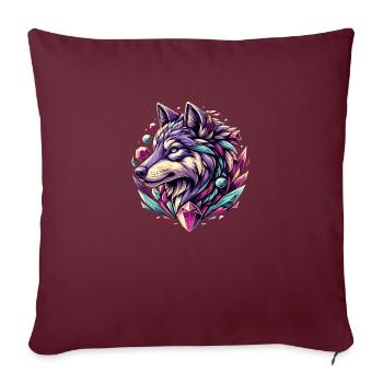 Art numérique - majestueuse tête de loup avec pierres précieuses - Housse de coussin décorative 45 x 45 cm - bordeaux - Devant