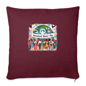 Journée internationale de la femme, 8 mars - Housse de coussin décorative 45 x 45 cm - bordeaux - Devant