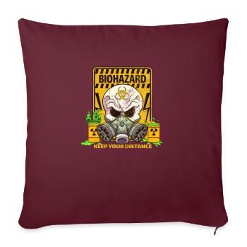 Crâne de bande dessinée Biohazard avec signe d’avertissement - Housse de coussin décorative 45 x 45 cm - bordeaux - Devant