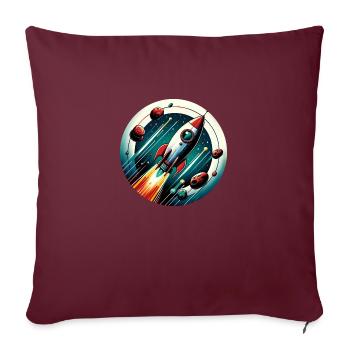 Retro-Rakete und Planeten - Sofakissenbezug 45 x 45 cm - Burgunderrot - Vorne