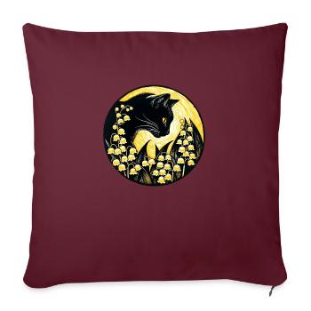 Chat noir muguet de la vallée - Housse de coussin décorative 45 x 45 cm - bordeaux - Devant