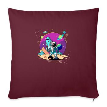 Astronaute de l’espace marchant dans une planète extraterrestre et une fusée - Housse de coussin décorative 45 x 45 cm - bordeaux - Devant