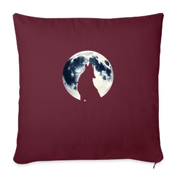 Loup hurlant à la pleine lune - Housse de coussin décorative 45 x 45 cm - bordeaux - Devant