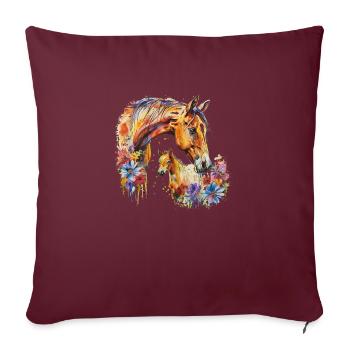 Cheval avec son poulain - Housse de coussin décorative 45 x 45 cm - bordeaux - Devant