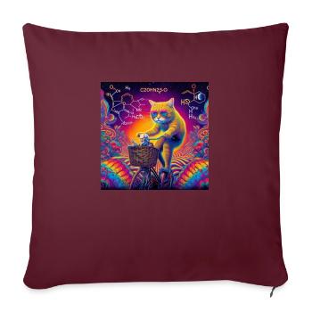 Journée du vélo. Chat psychédélique avec vélo - Housse de coussin décorative 45 x 45 cm - bordeaux - Devant