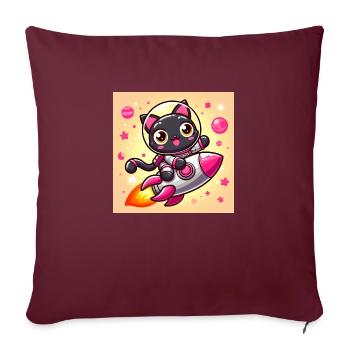 Space Kitty sur une fusée dans l’espace - Housse de coussin décorative 45 x 45 cm - bordeaux - Devant