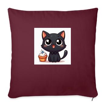 Sweet Kitty Black avec Cupcake et Grands Yeux - Housse de coussin décorative 45 x 45 cm - bordeaux - Devant