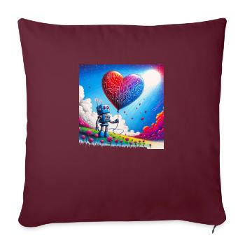 Robot avec un ballon en forme de cœur - Housse de coussin décorative 45 x 45 cm - bordeaux - Devant