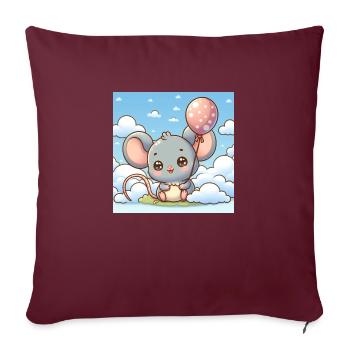 Souris mignonne avec un ballon sur un nuage - Housse de coussin décorative 45 x 45 cm - bordeaux - Devant