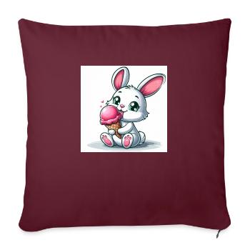 Lapin mignon assis sur de la crème glacée molle en train de manger. Été 2024 - Housse de coussin décorative 45 x 45 cm - bordeaux - Devant