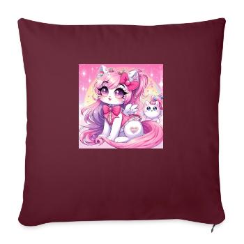 chat licorne manga - Housse de coussin décorative 45 x 45 cm - bordeaux - Devant