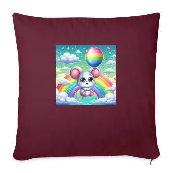Süsse Maus mit einem Ballon vor einem Regenbogen - Sofakissenbezug 45 x 45 cm - Burgunderrot - Vorne