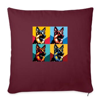 Portrait de chien de berger allemand Pop - Portrait d’animal de compagnie - Housse de coussin décorative 45 x 45 cm - bordeaux - Devant