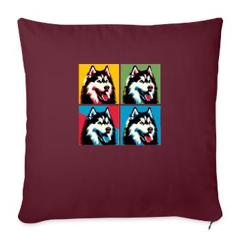 Pop Sibérien Husky chien Portrait - Portrait d’animal de compagnie - Housse de coussin décorative 45 x 45 cm - bordeaux - Devant