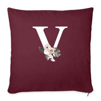Lettre v floral tropical - Housse de coussin décorative 45 x 45 cm - bordeaux - Devant