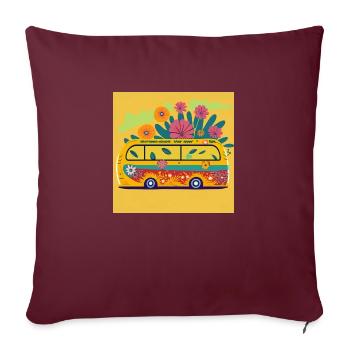 Splendeur florale sur roues : le bus de la salutation au soleil - Housse de coussin décorative 45 x 45 cm - bordeaux - Devant