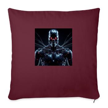 Cyborg aux yeux rouges sur fond noir - Housse de coussin décorative 45 x 45 cm - bordeaux - Devant