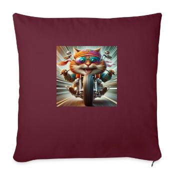 Gato Loco BikerCat Motorradkatze Fahren Cruisen - Sofakissenbezug 45 x 45 cm - Burgunderrot - Vorne