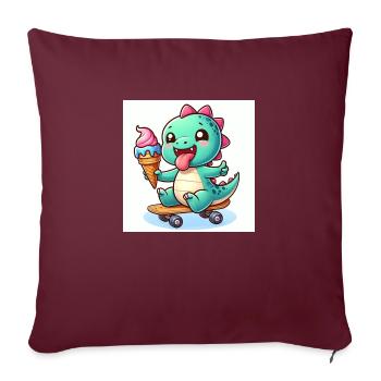 Sweet Dino Green avec cornet de crème glacée sur planche à roulettes - Housse de coussin décorative 45 x 45 cm - bordeaux - Devant