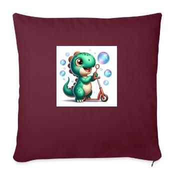 Dino in türkis mit Seifenblasen und Roller - Sofakissenbezug 45 x 45 cm - Burgunderrot - Vorne