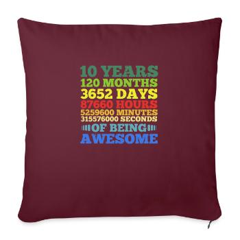 10 ans 10e anniversaire vintage rétro 120 mois - Housse de coussin décorative 45 x 45 cm - bordeaux - Devant