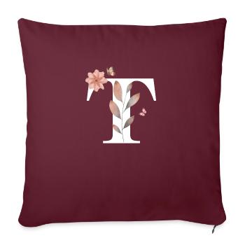 Lettre t fleurs sauvages aquarelles - Housse de coussin décorative 45 x 45 cm - bordeaux - Devant