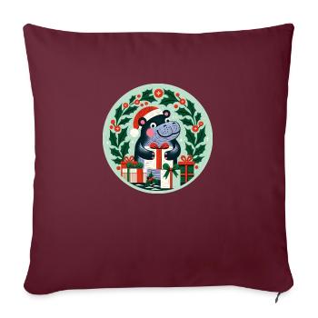 Weihnachts-Nilpferd - Sofakissenbezug 45 x 45 cm - Burgunderrot - Vorne
