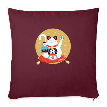 Le maneki neko fait la fête - Housse de coussin décorative 45 x 45 cm - bordeaux - Devant