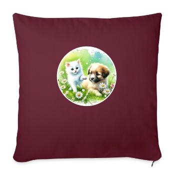 Dog and cat in harmony - Sofa pillowcase 17,3'' x 17,3'' (45 x 45 cm) - burgundy - Front