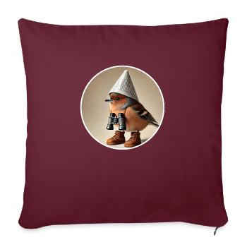 Pinson avec chapeau de journal, jumelles et chaussures - Housse de coussin décorative 45 x 45 cm - bordeaux - Devant