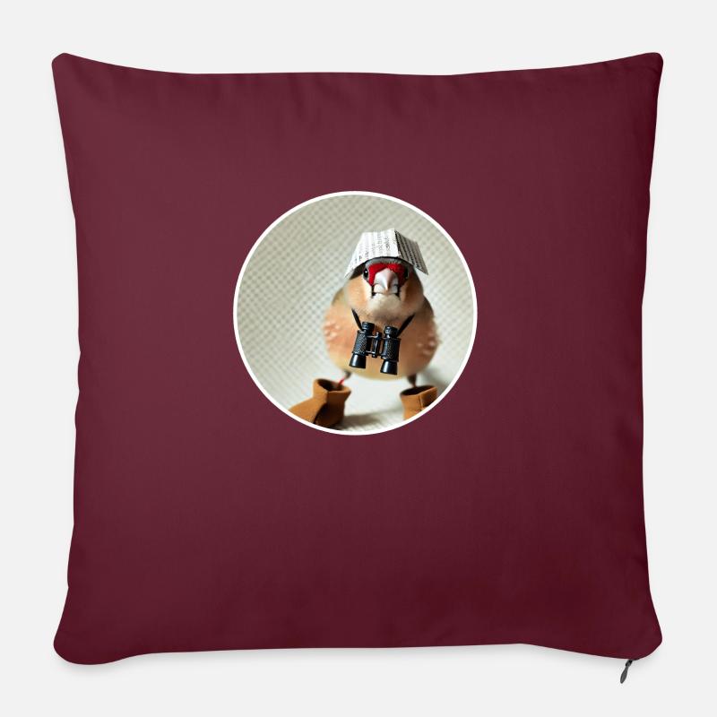 Fink mit Fernglas - Sofakissenbezug 45 x 45 cm - Burgunderrot