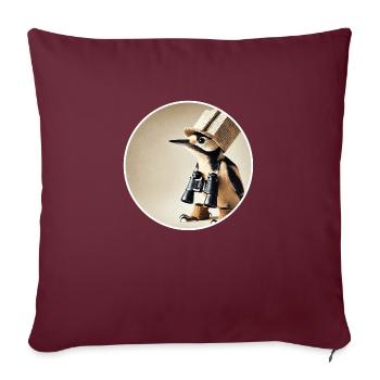 Pic épeiche avec chapeau de journal et jumelles - Housse de coussin décorative 45 x 45 cm - bordeaux - Devant
