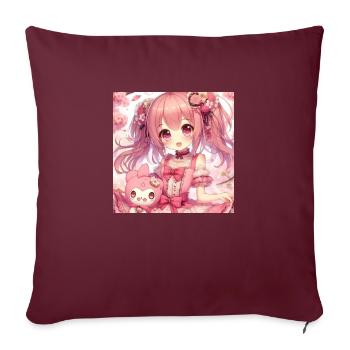 Petite fille avec sa poupée animé japonais - Housse de coussin décorative 45 x 45 cm - bordeaux - Devant