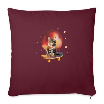 watercolor chat sur skateboard - cadeau original - Housse de coussin décorative 45 x 45 cm - bordeaux - Devant