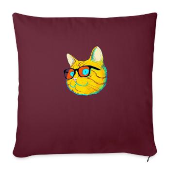 Chat à lunettes - Housse de coussin décorative 45 x 45 cm - bordeaux - Devant