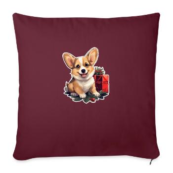 Christmas Happy Corgi with holly and gift - Sofa pillowcase 17,3'' x 17,3'' (45 x 45 cm) - burgundy - Front