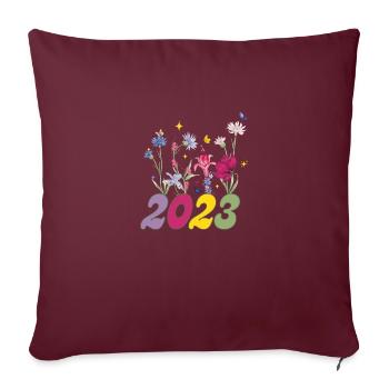 Année de naissance 2023 fleurs sauvages - Housse de coussin décorative 45 x 45 cm - bordeaux - Devant