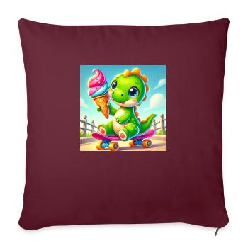 Dino avec cornet de crème glacée assis sur une planche à roulettes - Housse de coussin décorative 45 x 45 cm - bordeaux - Devant