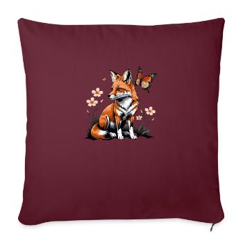 Fuchs Fox Blumen Süß Geschenk Tierliebe für Frauen - Sofakissenbezug 45 x 45 cm - Burgunderrot - Vorne