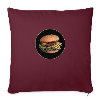 Burger avec frites – goût sur la main - Housse de coussin décorative 45 x 45 cm - bordeaux - Devant
