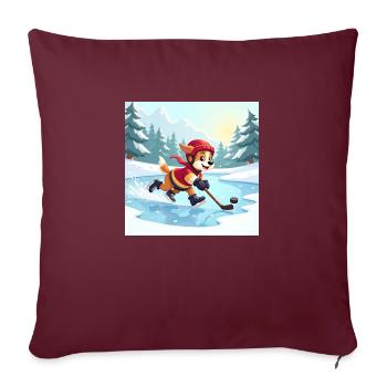 Cartoon dog playing hockey on pond in winter - Sofa pillowcase 17,3'' x 17,3'' (45 x 45 cm) - burgundy - Front