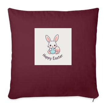 Fröhlicher Hase, bunte Eier - Sofakissenbezug 45 x 45 cm - Burgunderrot - Vorne